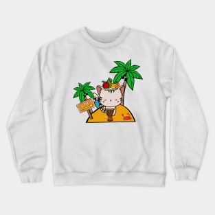 Funny tabby cat is on a deserted island Crewneck Sweatshirt